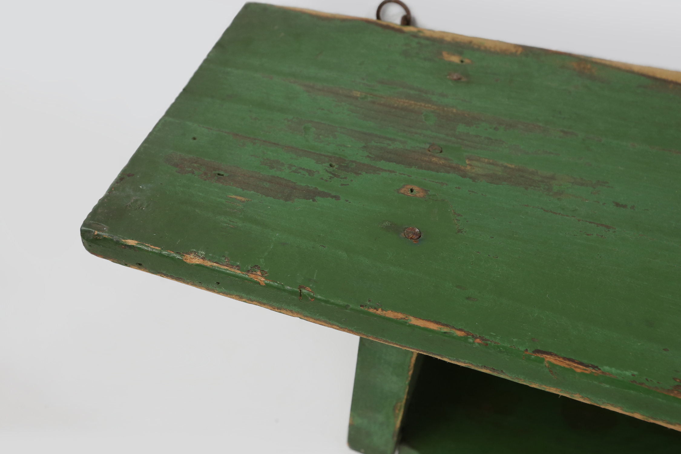 Small Rustic Green Wooden Wall Unit with 2 Shelves, France, 1880sthumbnail